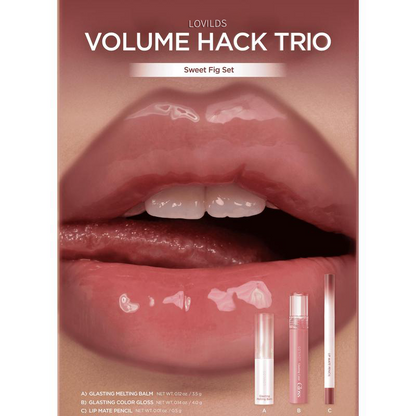 LIP VOLUME HACK TRIO (3 Shades, Lip Mate Pencil & Melting Balm & Color Gloss)